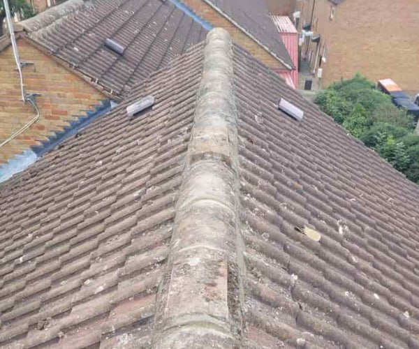 This is a photo of a roof ridge that has just been re-bedded, work carried out by SC Roofing Olney